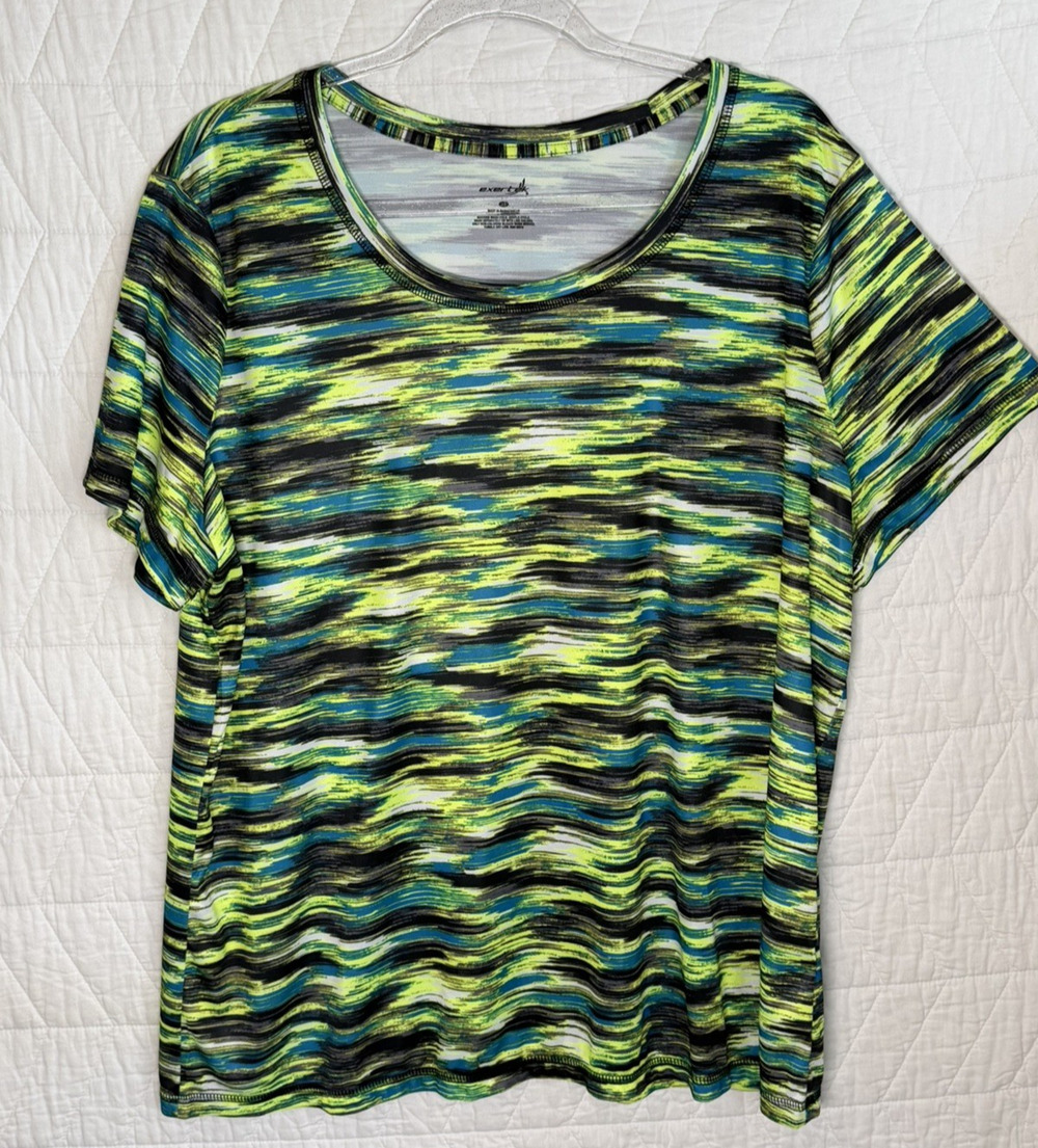 Exertec Shirt Womens 2X green Workout Active Top Stretch Short Sleeves